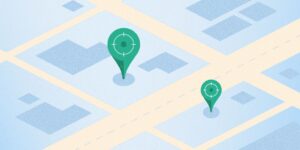 Illustrative map showing radius targeting around a city pin for Facebook geo ads setup.