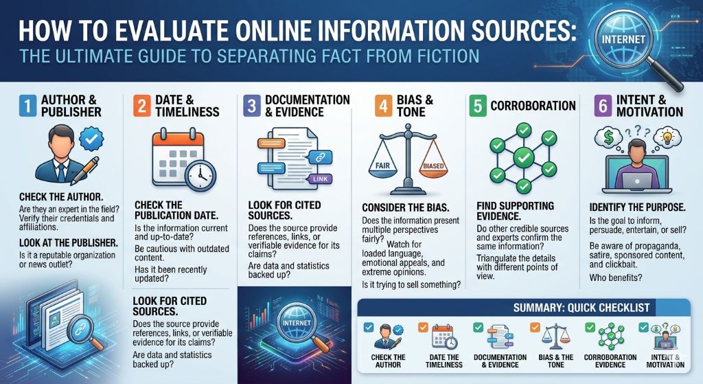 Person analyzing online articles on a laptop to verify credible information sources