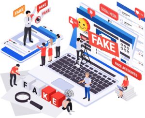 Marketer analyzing fake social media trends and engagement data in Texas