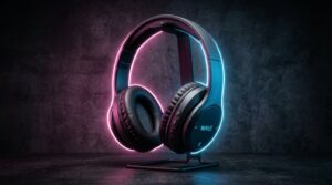 Smiling person wearing comfortable wireless headphones outdoors in a park.